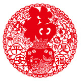 
                                        个性一百 植绒立体金童玉女 过年装饰剪纸车贴年画和福字窗花会场羊门贴纸                