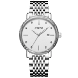 西亚尼（CIRNI）情侣手表一对送女友男朋友礼物简约气质时尚潮流 银壳白面钢带男款