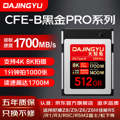 DAJINGYU�������CFexpress�洢��CFE-BӰ��CFETypeB����ڴ濨���ü��������῵�����������������ڽ�PRO��-512GB�洢��+������