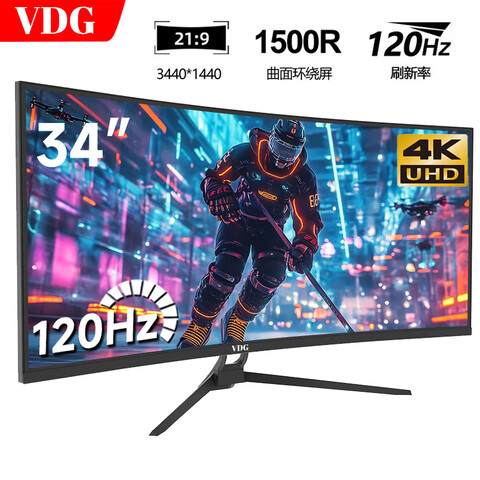 VDG34Ӣ��4K��������ˢ�羺������ʾ����Ϸ̨ʽҺ��21:9����������Ƴ��ɰ칫�����ʼǱ���Ӹ���Ļ34Ӣ�������׼4K120Hz����