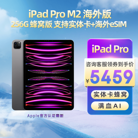 Apple/ƻ�� iPad Pro 11Ӣ�� M2оƬ ԭ��δ���� ƻ���ٷ���֤���� ��ѪAI ����ʵ�忨eSIM 256G ����� ��ɫ 5889Ԫ