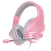 银雕Q2头戴式有线耳机电竞游戏耳麦有线网课麦克风台式笔记本通用粉色七彩光三插版