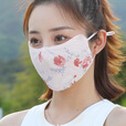 漫慕伊格夏季薄款口罩女两层蕾丝防尘面罩冰丝透气印花口罩时尚骑行凉面罩 黑底花瓣 可调节