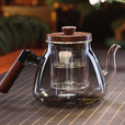 全度（Quandu）高硼硅耐热玻璃煮茶壶家用办公茶壶茶具大容量茶水分离电陶炉煮茶 侧木把泡茶壶（烟灰色）1200ml
