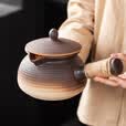 丂焅可干烧罐罐煮茶壶陶罐煮奶茶侧把壶炒茶烤奶炖梨罐围炉煮茶陶壶 罐罐茶烤奶壶【褐色福纹】