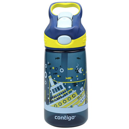 自营 美国contigo儿童吸管杯striker系列夏季运动塑料水杯450m蓝色