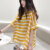 JYR娃娃衫上衣夏季韩版通勤宽松a字显瘦洋气个性蝙蝠袖条纹短袖衬衫 黄色条纹 m 90-105