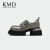 kmd原创设计新款真皮厚底粗跟单鞋女皮带扣方头小皮鞋英伦风 灰色 34