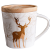 沐和陶瓷马克杯咖啡杯套装带盖带勺大容量燕麦牛奶早餐杯男办公室水杯子女创意情侣对杯圣诞金色麋鹿 亮光