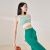 KEJIMITAO运动内衣女一体式防震跑步健身训练感条纹瑜伽背心带胸垫外穿 青绿 S