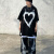 索宛亦（SUOWANYI）美式ins爱心印花短袖T恤女2022夏季新款宽松bf风复古破洞打底衫 黑色 版 XL 建议121-135斤