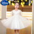 迪士尼（Disney）女童夏季洋气连衣裙大童夏款儿童公主裙女夏装2024新款裙子夏 2012白色 110cm(110cm)