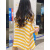 JYR娃娃衫上衣夏季韩版通勤宽松a字显瘦洋气个性蝙蝠袖条纹短袖衬衫 黄色条纹 m 90-105