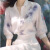 韦戒新中式女装中国风短袖衬衫2024新款雪纺衫气质女神范上衣 蓝色印花 l