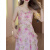 宣骄长款连衣裙高档的蕞新款法式小众不规则气质性感显瘦蕾丝印花吊带 粉色 L （106-115斤）