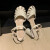 浅町夏季韩版包头镂空凉鞋女粗跟法式高跟鞋复古罗马鞋一字带洞洞鞋子 米白色 36
