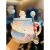 婕茵桐喝咖啡的杯子和小勺子可爱彩虹独角兽陶瓷螺纹马克杯带盖勺少女心 马卡龙浮雕粉兔