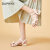 达芙妮（DAPHNE）低跟凉鞋女时尚仙女风2024年新款夏季粗跟时尚一字带蝴蝶结 米白色(13) 36