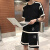 KBZ运动套装男 香港潮牌 夏季新款休闲宽松舒适短袖T恤短裤两件套 黑色 M
