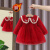 IFIZ冬新款女童长袖加绒公主裙儿童娃娃领保暖打底连衣裙 红色 73CM