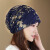 山头林村女士化疗后戴的薄款帽子光头帽子夏季透气包头开颅蕾丝月子帽薄款 双色绣线深蓝 均码(54-60cm有弹性)