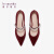 莱尔斯丹（le saunda）官方春夏新款复古时尚天鹅绒尖头低跟玛丽珍女单婚鞋4T34601 红色 RDV 37