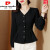 皮尔卡丹设计感气质V领收腰衬衫女士长袖春秋季时髦洋气减龄裙摆上衣 黑色 黑色 M90-105斤