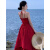 露雅茉沙滩裙海边旅游度假新款气质浪漫玫瑰系带大摆收腰显瘦吊带连衣裙 暗红色 S