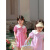 丹妮汀（DANNITING）小女孩穿的女童夏季兔子刺绣打揽格子连衣裙学院风洋气可爱娃娃领 玫粉 90cm