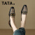 他她熙（TATAXI） 法式晚风单鞋中跟通勤格子布乐福鞋设计感女小众森系英伦风皮鞋 黑色 34