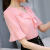 颜熏末雪纺衫女短袖夏新款韩版V领修身显瘦休闲百搭喇叭袖上衣 粉红色 S 75-88斤