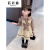 诺筱涵一岁女宝宝春装长袖连衣裙女童套装学院风马甲套裙儿童衣服公主裙 红色套裙 80码建议6个月到一岁