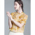 保罗普朗格雪纺短袖衬衫女夏季新款荷叶边减龄气质上衣洋气漂亮碎花衬衣 黄色 S [适合105]斤
