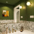 橄榄绿法式复古手绘小花砖 绿色卫生间瓷砖厨房墙砖厕所地砖 缅花 300x800