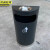 京洲实邦 黑色带烟缸款 港式创意不锈钢半圆靠墙式垃圾桶JZSB-9016