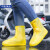 防雨鞋套 防汛硅胶雨鞋套男女下雨加厚防滑耐磨学生便携式雨靴仿 纽扣款-中筒黄色 2XL43-45码