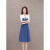 CAT AI TATA时尚领牛仔连衣裙女年夏季新款韩版修身拼接中长款气质字裙 蓝色 M