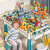 糖米儿童玩具积木桌子抖音同款大颗粒多功能收纳幼儿园学习桌椅男女孩3-6岁 一桌一兔椅200滑道100粒DIY