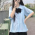 盛束蓝色短袖衬衫女夏年新款娃娃领上衣设计感学生班服宽松jk衬衣 159-304蓝色衬衫(送黑色领结) S
