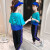 乐可鸭女童套装夏装新款洋气女孩韩版衣服中大童学生防蚊裤+T恤两件套夏季儿童套装女 蓝色 150