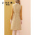 季梵施（JIFANSHI）JIFANSHI品牌法式复古针织拼接假两件修身连衣裙女显瘦秋冬新 黄色 S