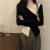谷蒂思（GUDISI） 黑色v领交叉针织衫女毛衣内搭修身上衣春季2024年 黑灰色 S