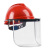 防护面罩安全帽面屏防冲击飞溅透明电焊焊帽打磨隔热防烤脸面具 套装(支架+透明面屏)+红色安全