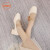 鞋柜（shoebox）达芙妮集团旗下真软皮单鞋女夏季新款时尚温柔气质优雅百搭粗跟中 米白色 38