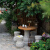 匠心坊 中式庭院花园布置人造石搭配柚木户外桌椅家具别墅露台装饰 得闲桌（泥色，圆形桌）