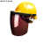 定制电焊面罩配安全帽式焊工防护面具防烤脸护脸全脸焊头戴式焊帽面屏 (茶色)面罩+三筋透气(黄色)安全帽