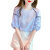 皮尔卡丹轻奢2024夏季新款时尚气质显瘦百搭短袖雪纺衫女设计感小众泡泡袖 蓝色 XL  建议120-130斤