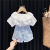 奥特曼新款童装女童夏装套装两件套小童韩版洋气牛仔短裤1岁234宝宝半袖 白色衬衫 90cm