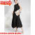百丽驼美士设计感褶皱裙子夏季南油女装a字花苞裙黑色连衣裙长款 黑色 M(85-150斤可穿)