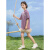 迪士尼（Disney）女童裙子2024夏季新款女孩中大童连衣裙儿童条纹宽松短袖长款T恤 紫色T恤裙 120cm